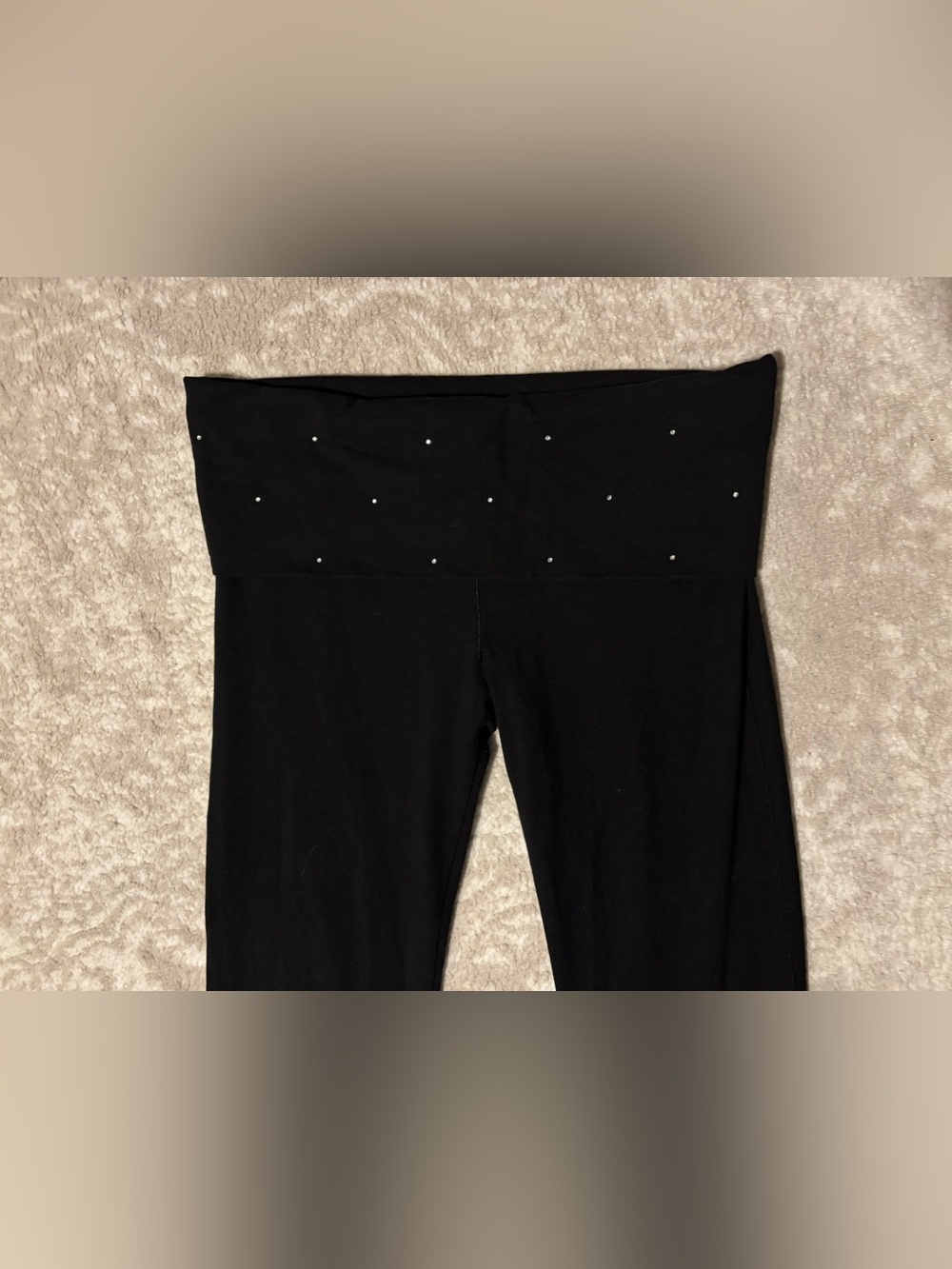 Victoria’s Secret PINK - Black Rhinestone Fold Over Waist Flare Yoga Pants Med - Picture 5 of 6